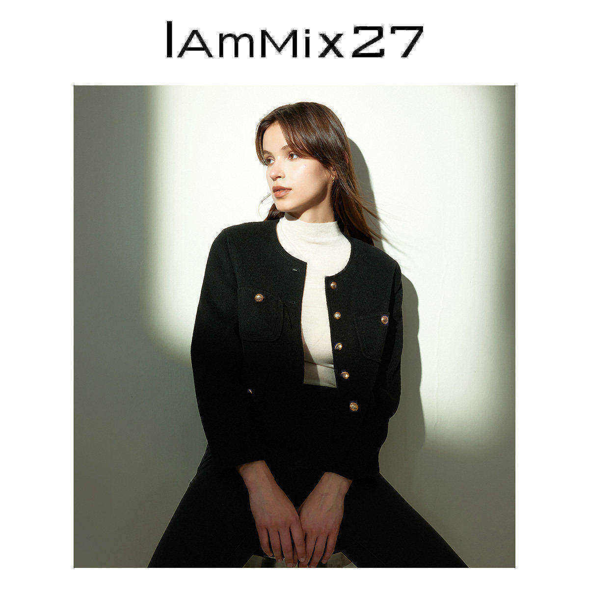 iammix27冬季短款圆领双面呢外套图片