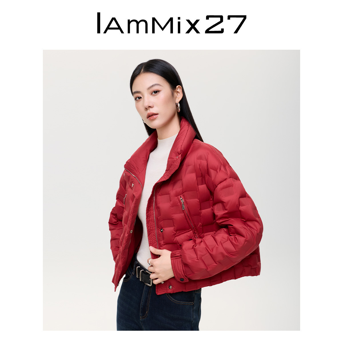 iammix27格子短款羽绒服