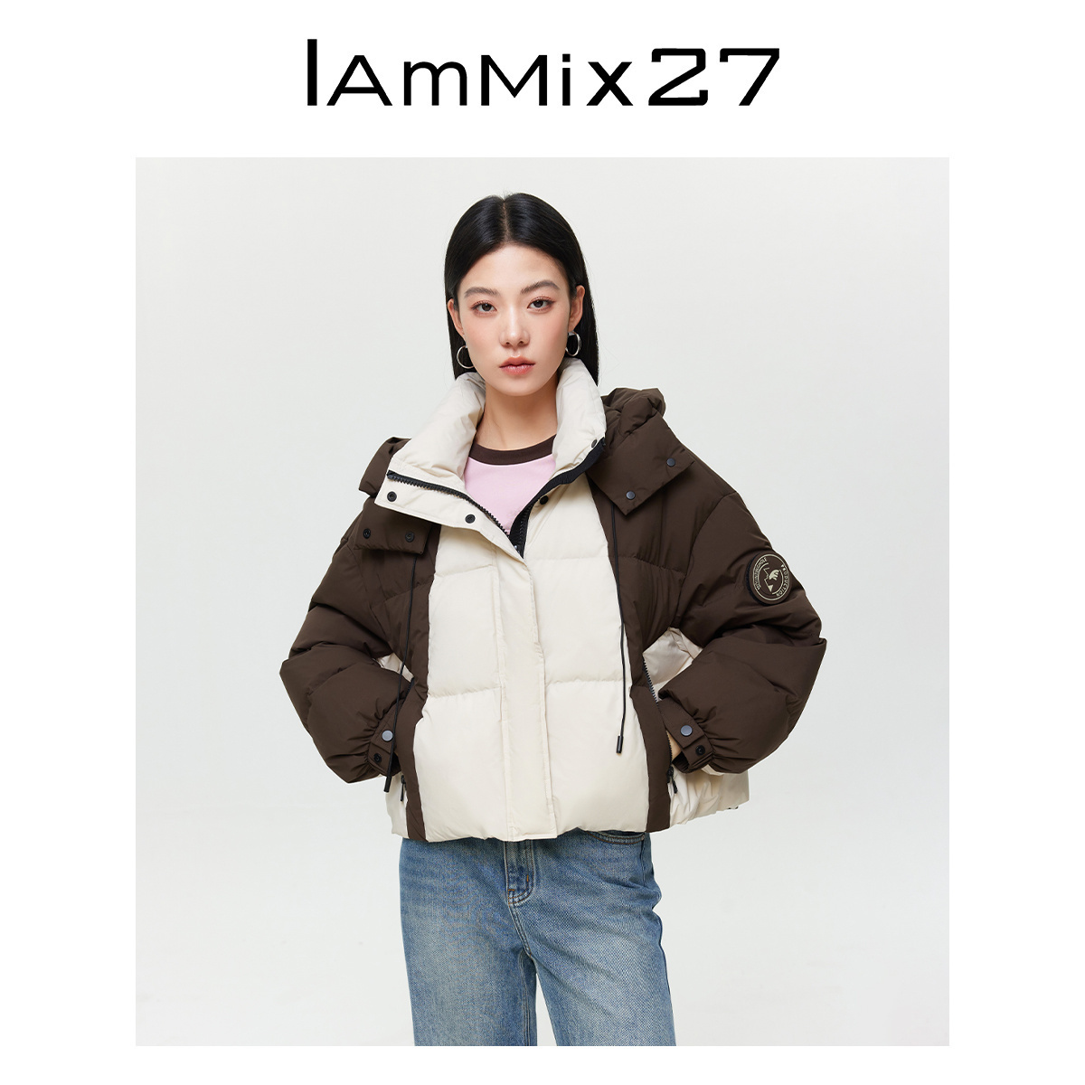iammix27冬季短款连帽羽绒服外套