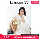 简约百搭全棉中长裙 IAmMIX27夏季 圆领连衣裙女高腰显瘦复古泡泡袖