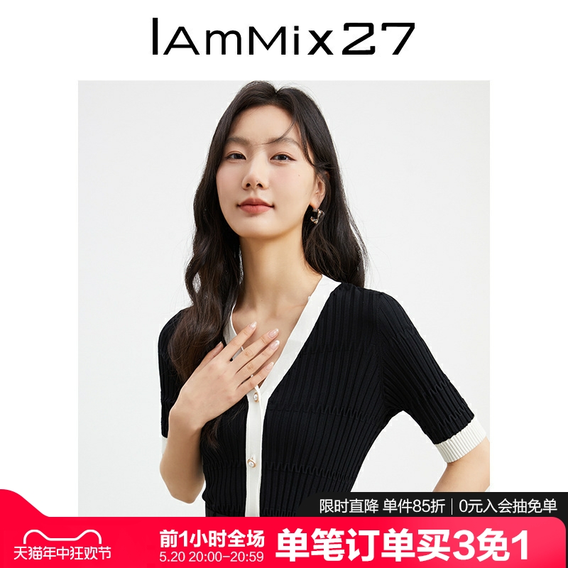 IAmMIX27修身短袖V领针织套头