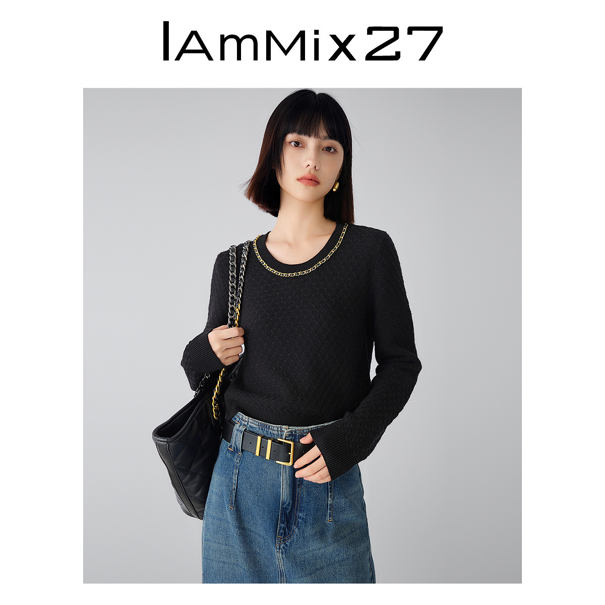 IAmMIX27绵羊毛混纺圆领套头毛衫