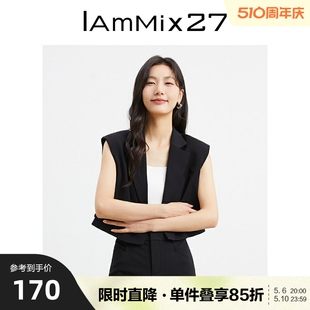 外穿马夹女 小个子休闲百搭西服领无袖 黑色马甲女短款 IAmMIX27春季