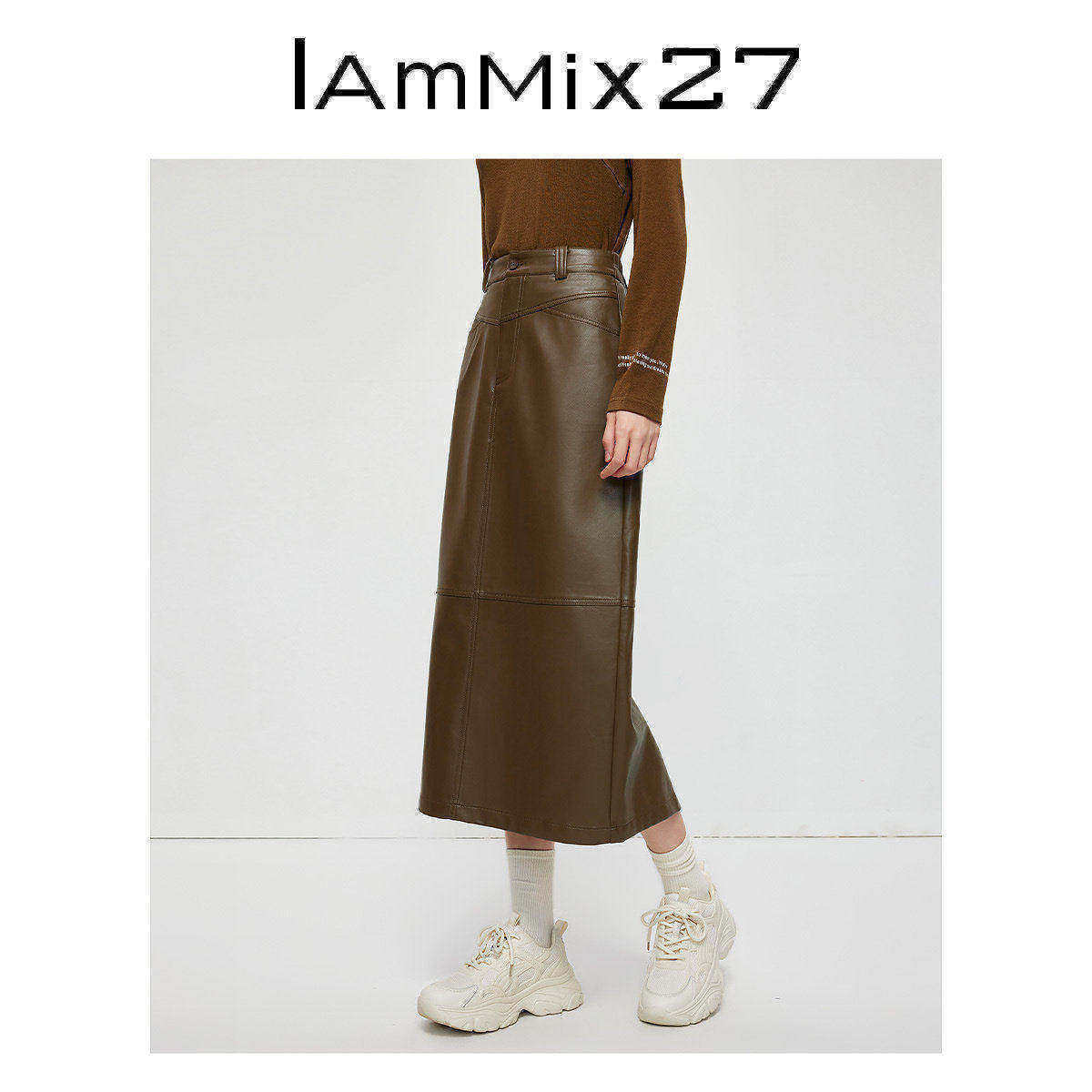 IAmMIX27秋冬加厚PU皮裙女修身显瘦松紧腰复古百搭半身裙女长裙子