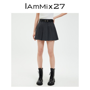 IAmMIX27高腰百褶短裙女小个子减龄学院风修身 显瘦a字半身女团裙