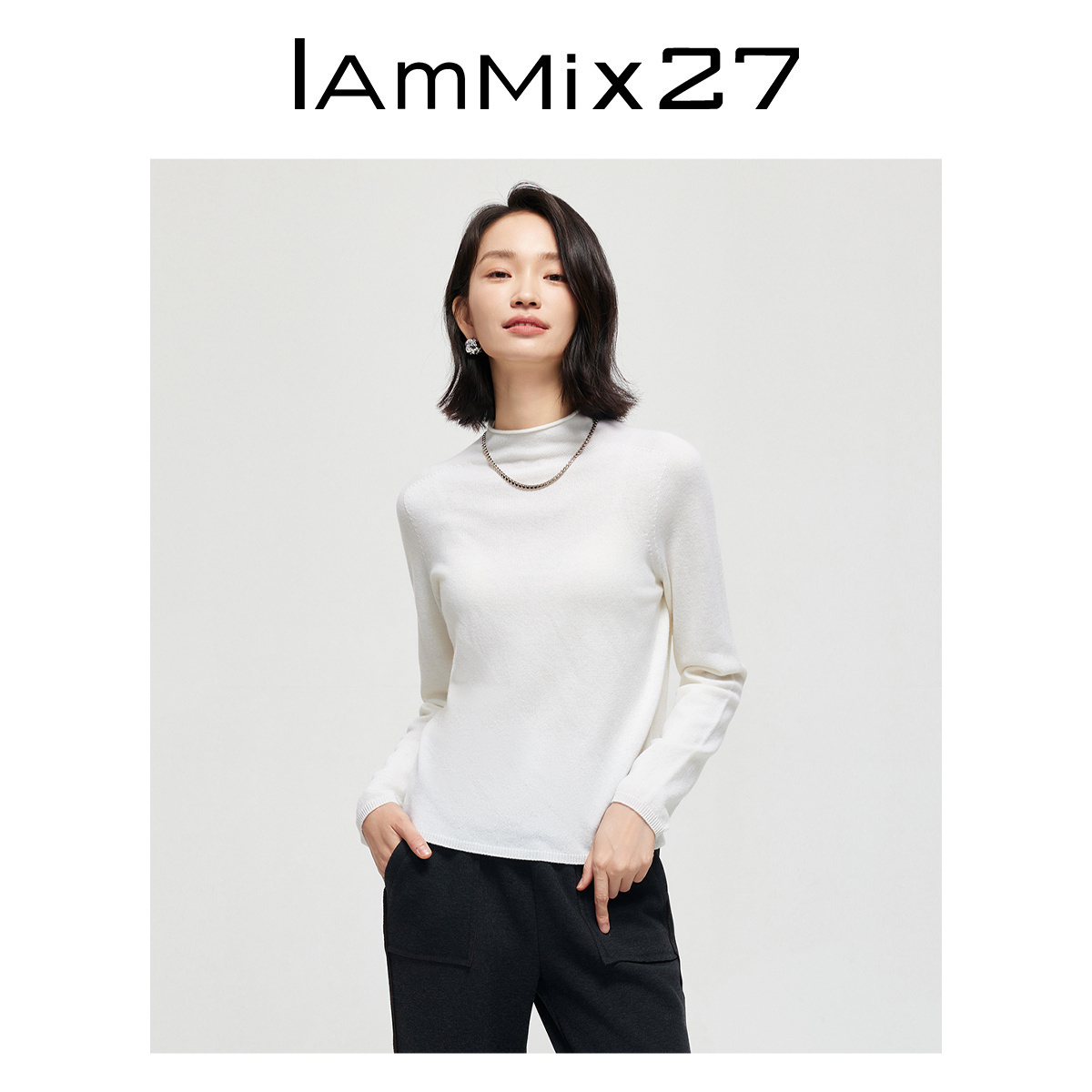 IAmMIX27纯色套头半高圆领羊毛衫