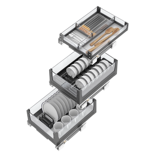 米司库厨房橱柜碗碟拉篮窄柜餐具分类收纳篮可调型沥水碗碟架52深