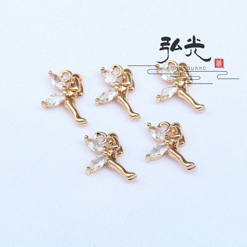 保色铜微镶锆石小天使小孩坠子 diy耳饰耳坠璎珞流苏手链饰品配件
