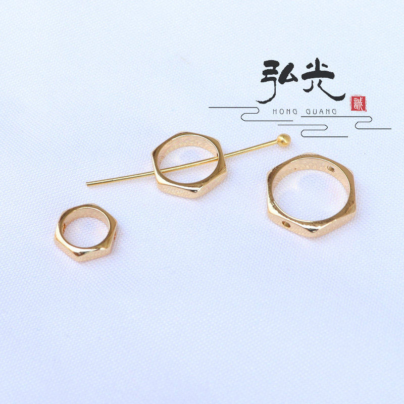 铜电镀真金六边形通孔圆环隔珠 diy自制耳坠耳环项链手链饰品配饰
