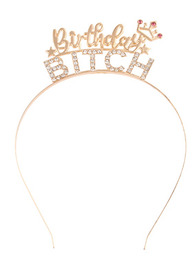 欧美生日派对头饰头箍女水钻字母birthday BITCH婊子生日快乐发箍