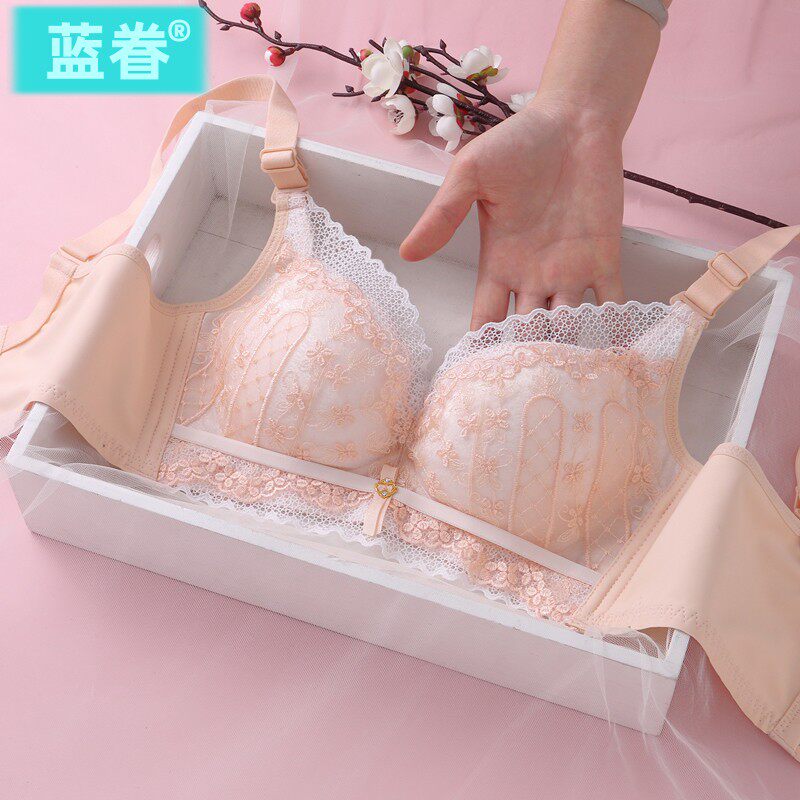 性感蕾丝内衣女小胸聚拢厚薄款无钢圈收副乳上托肤色文胸罩套装秋
