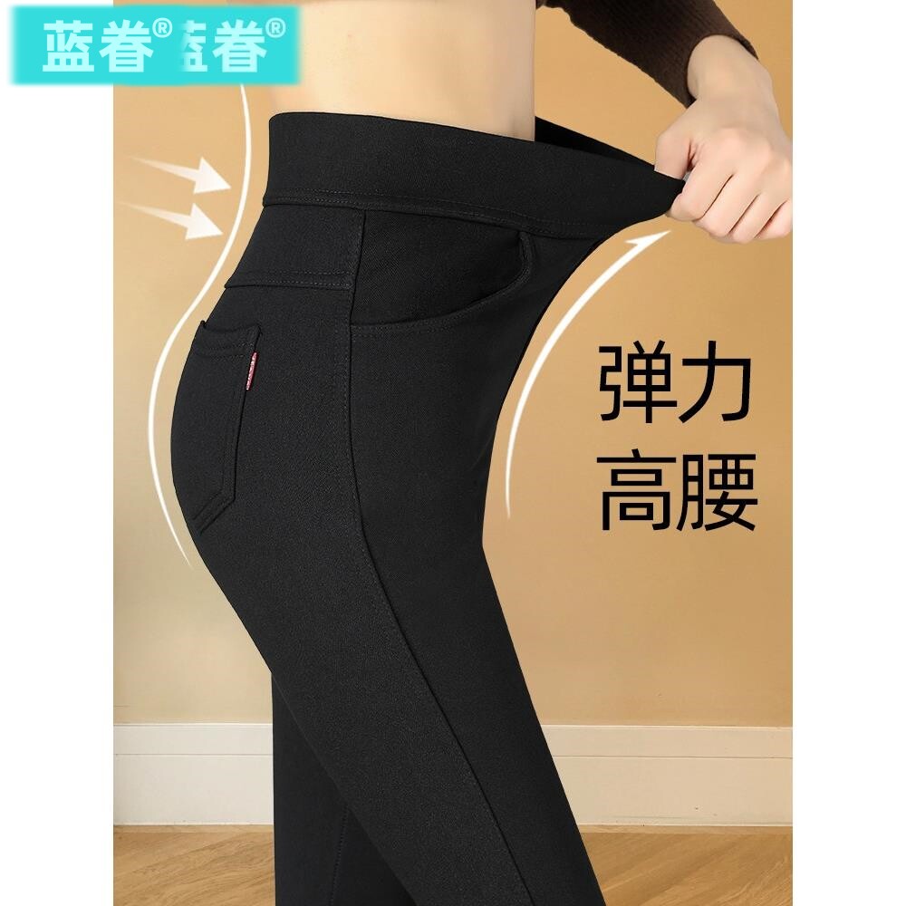 高腰打底裤女外穿时尚潮流春秋薄款黑色显瘦小脚裤紧身弹力小黑裤