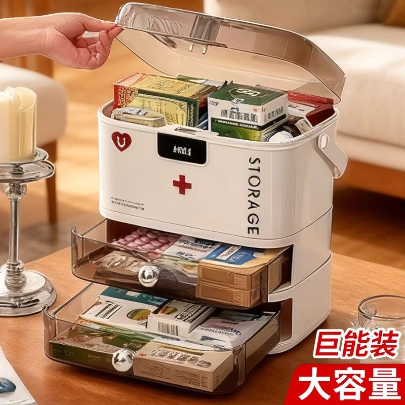 抽屉式药品收纳盒子透明药箱桌面多层家用急救药整理箱杂物置物架