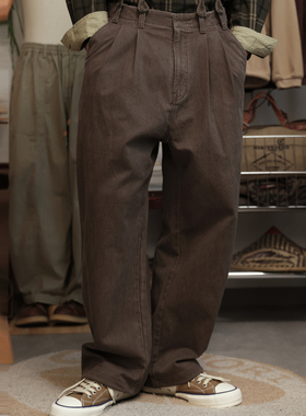 OUTORI 美式复古休闲裤男新款可拆卸背带宽松直筒工装裤男装裤子