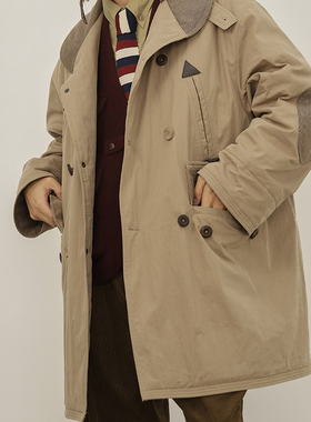 OUTORI 麦基诺大衣外套男春秋中长款宽松休闲复古3M新雪丽棉衣