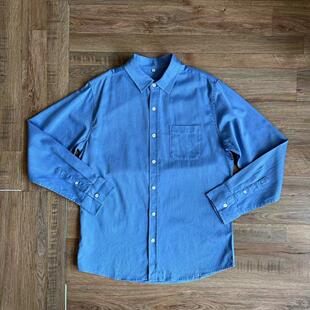 日本潮牌男款蓝色精致提花花纹纯棉长袖衬衫春秋柔软舒适上衣