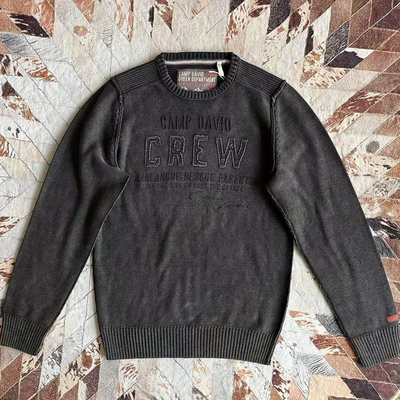 做旧水洗纯棉刺绣拼布针织衫