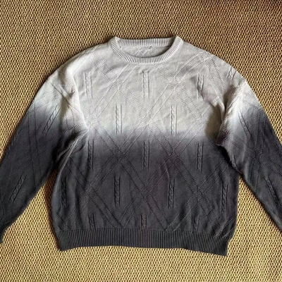 渐变水洗做旧纯棉圆领针织衫