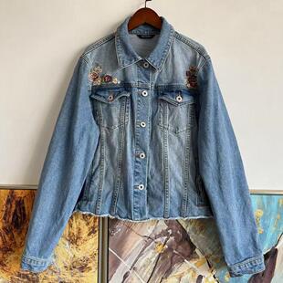 driftwood女款重工花朵牛头刺绣牛仔夹克宽松短款外套