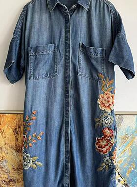 driftwood女款重工大花朵刺绣天丝连衣裙夏季长衫重磅