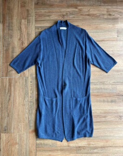 日系男款棉麻针织长开衫春秋薄款外套indigo蓝染水洗复古做旧