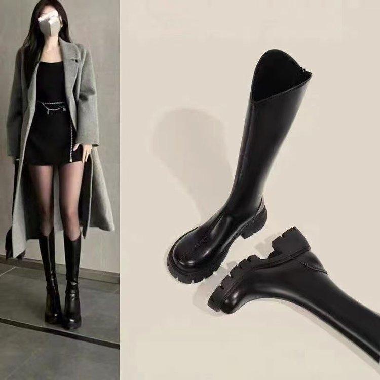 现货送运费险厚底不过膝马丁靴