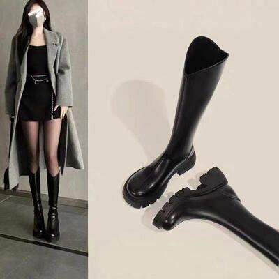 现货送运费险厚底不过膝马丁靴