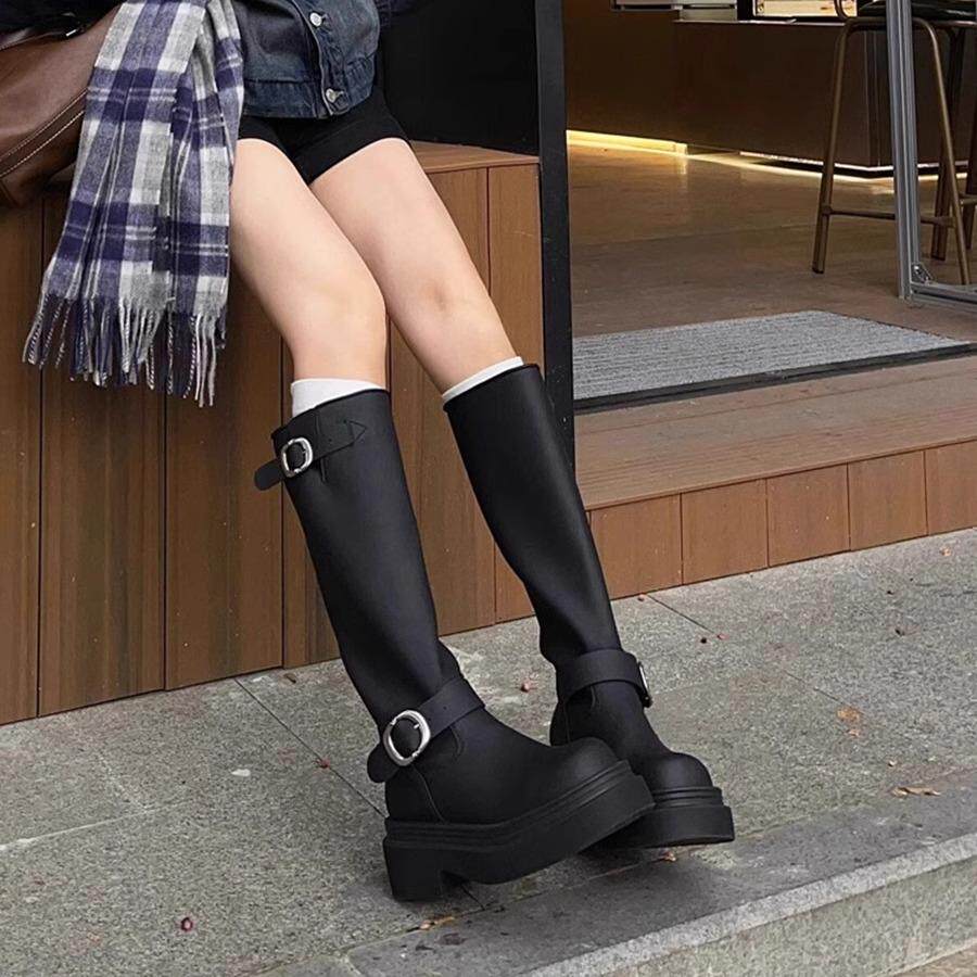 长筒靴女2025新款秋冬小个子增高显瘦不过膝长靴厚底高筒骑士皮靴