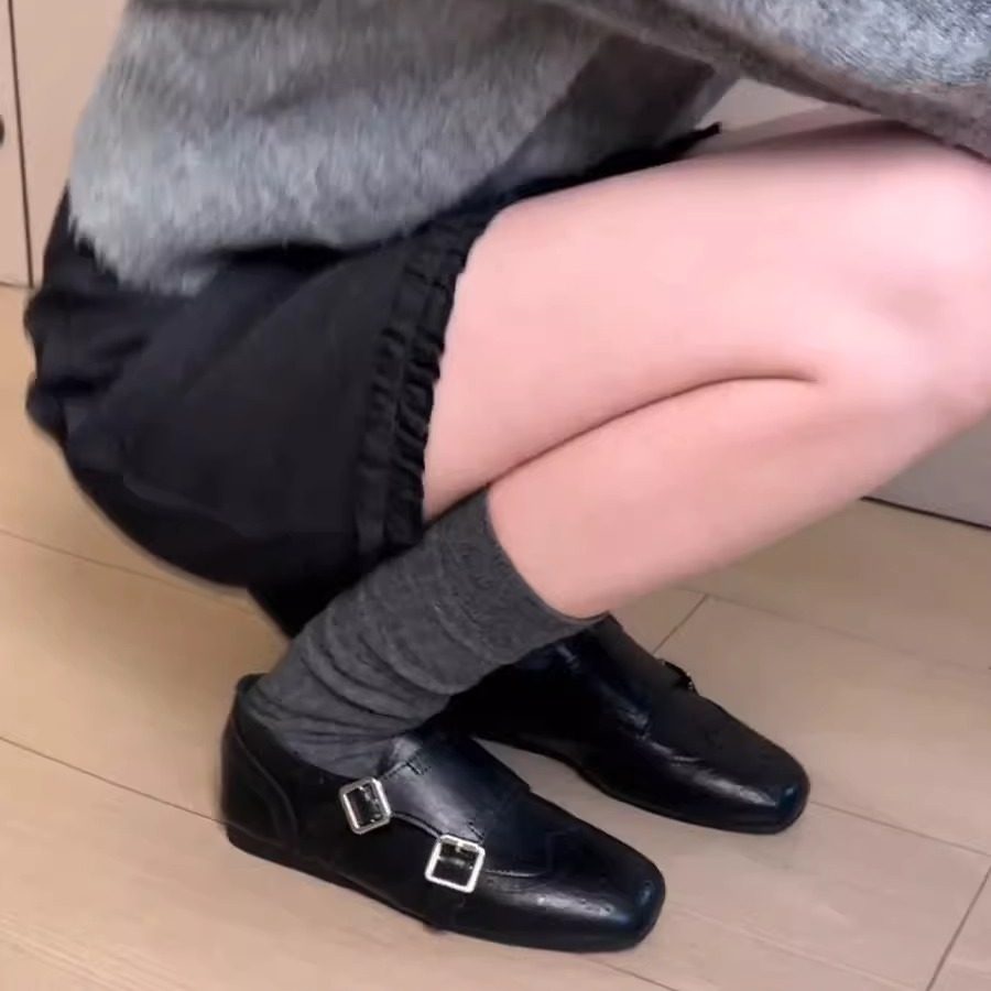 牛皮版~复古皮带扣低跟小皮鞋一脚蹬乐福鞋女英伦风鞋子平底单鞋,女鞋,浅口单鞋,淘宝优惠券,粉丝福利购,淘宝优惠卷