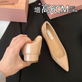 粗跟小个子浅口百搭单鞋 不累脚 隐形内增高6CM尖头2025春夏季 女