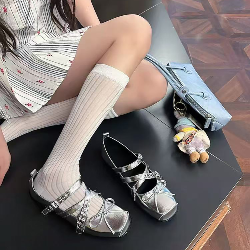 法式银色单鞋女复古玛丽珍鞋女秋
