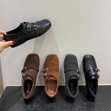 4cm内增高复古雕花乐福鞋女加绒鞋秋冬新款英伦风单鞋黑色小皮鞋