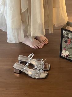 dolin collection甜美清冷感蝴蝶结凉鞋女外穿夏天配裙子高跟鞋