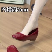 女浅口蝴蝶结配裙子玛丽珍鞋 羊皮版 小个子内增高方头芭蕾单鞋