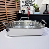 chockmen18 10不锈钢烤鱼盘双耳加厚方形煎锅烤盘鱼锅火锅多用