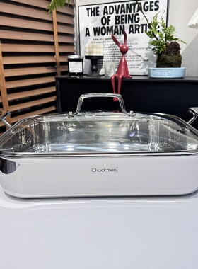 chockmen18/10不锈钢烤鱼盘双耳加厚方形煎锅烤盘鱼锅火锅多用