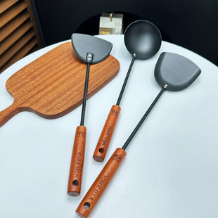 花梨木铸铁锅铲家用炒菜铲子厨木柄炒勺炒菜勺子铲子防烫套装 厨具