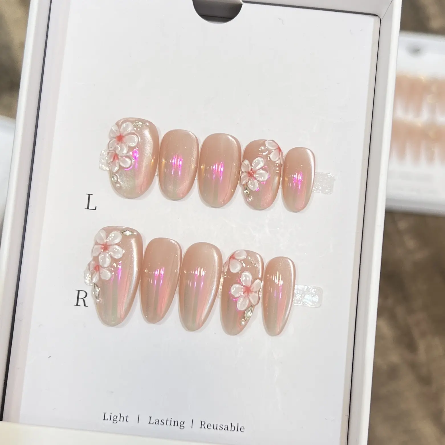 黛瑞森 【春和花园】手工穿戴甲偏光猫眼小清新立体雕花美甲成品