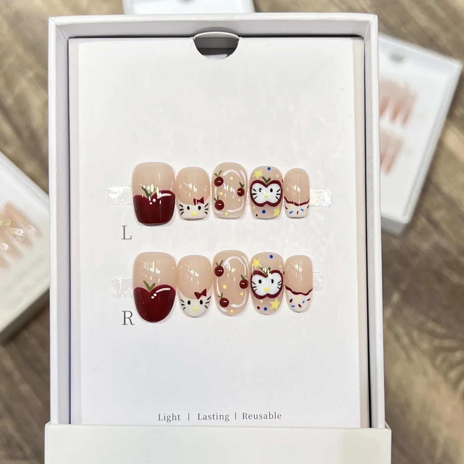 黛瑞森 纯手工ins风穿戴甲可爱猫咪法式手绘卡通美甲成品短款甲片