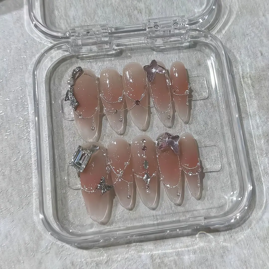 纯欲施华洛美甲重工高级感链珠纯手工爆款穿戴式指甲贴片可拆卸款