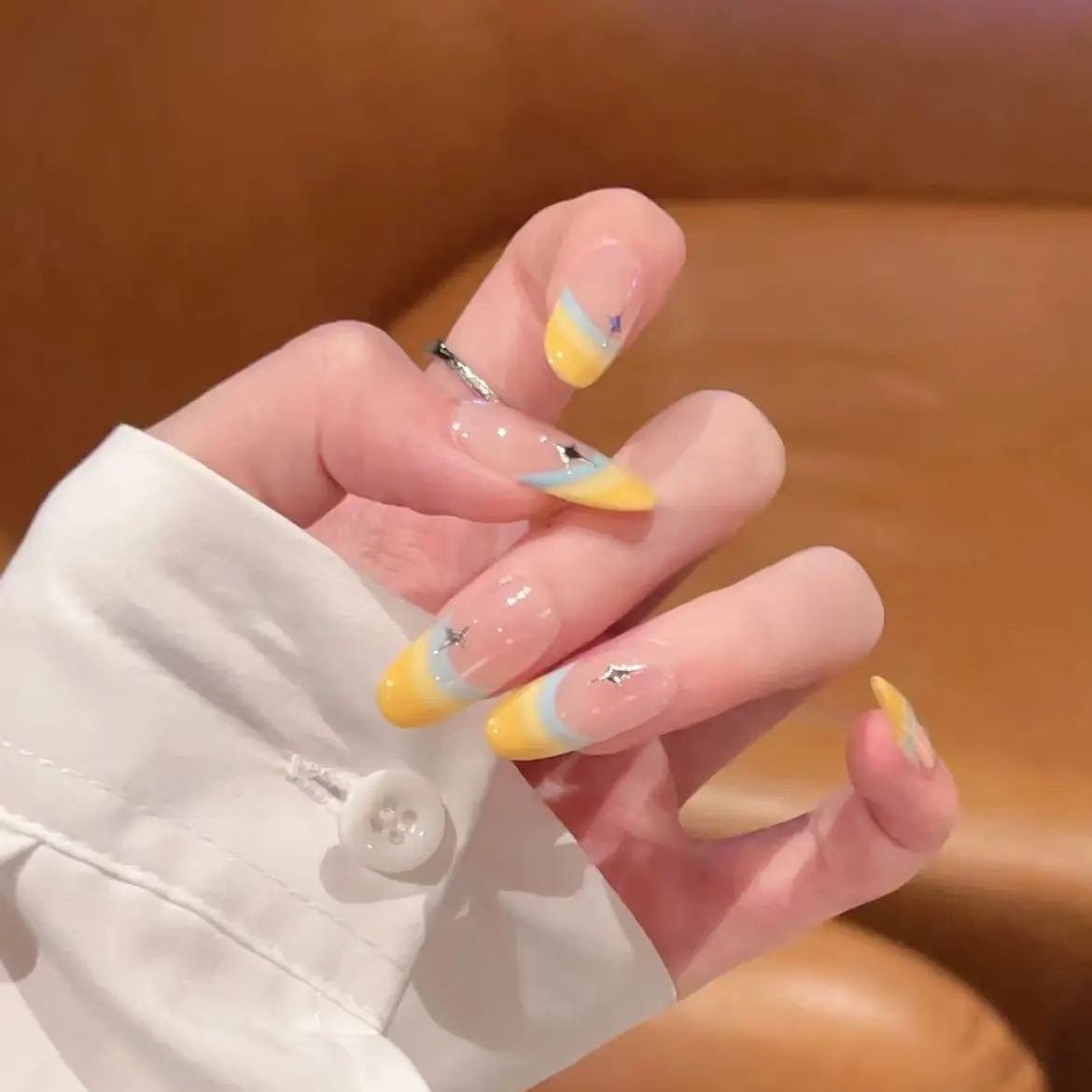 黛瑞森 【冰岛芒果】纯手工穿戴甲ins风可爱三层法式美甲假指甲片