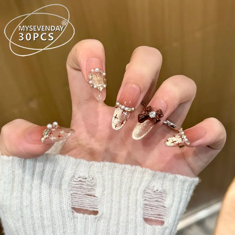 爆款穿戴甲猫眼十字高级感手工甲片辣妹纯欲风美甲穿戴指甲片