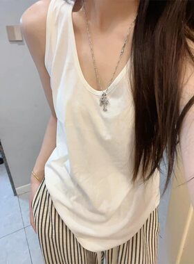 白色运动坎袖背心女夏季
