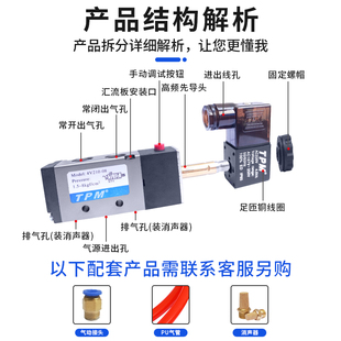 亚德客型电磁阀4V210-08 4V3104V410换向气缸阀二位五通控制阀24V