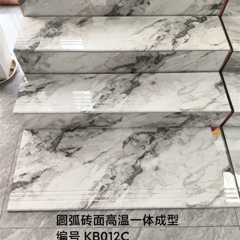 楼梯大理石瓷砖踏步包加工470x1200金丝釉通体砖防滑梯级地板