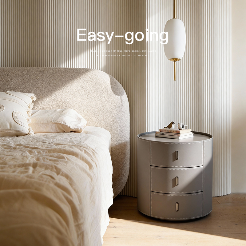 已夏砚环高级感意式极简设计师款轻奢马鞍皮高端床头柜卧室家用新,住宅家具,床头柜,淘宝优惠券,粉丝福利购,淘宝优惠卷