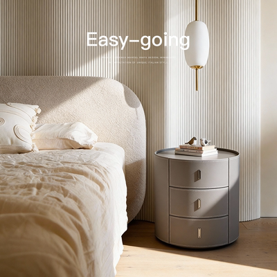 已夏砚环高级感意式极简设计师款轻奢马鞍皮高端床头柜卧室家用新