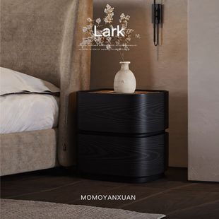 已夏Cont Oke同款意式极简黑岩板实木设计师现代卧室置物床头柜Z
