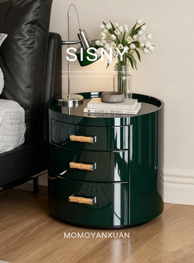 某某严选意式极简钢琴烤漆墨绿色轻奢高级感设计师储物置物床头柜