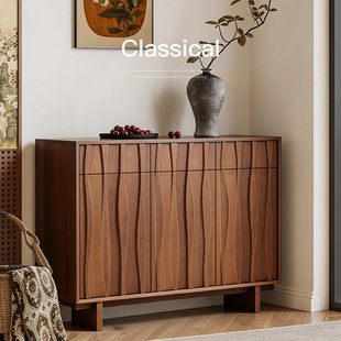 已夏中古风北美黑胡桃斗柜鞋 柜收纳柜玄关柜子靠墙复古高端侘寂